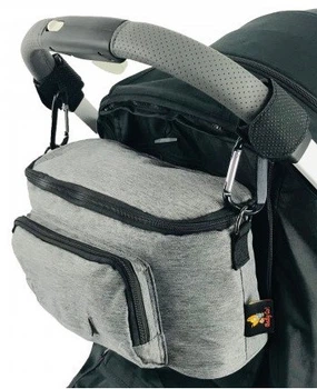 Сумка на коляску с водоотталкивающим покрытием и карабинами Baby Go (серая, 30×18×13 см)