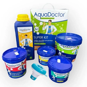 Набор средств по уходу за бассейном Стартовый 5в1 AquaDoctor Super Kit + поплавок для химии Набор химия для бассейна (VS1027)