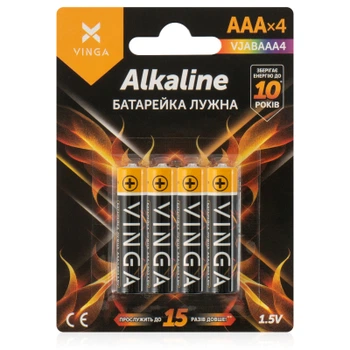 Батарейка AAA LR03 Alkaline 4 шт Vinga для пульта и устройств
