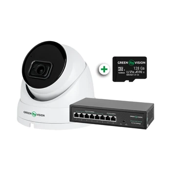 Комплект відеоспостереження GreenVision GV-803 на 1 IP камеру з функцією розпізнавання облич + microSDHC 128GB