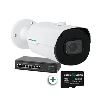 Комплект відеоспостереження GreenVision GV-802 на 1 IP камеру розпізнавання автомобільних номерів + microSDHC 128GB