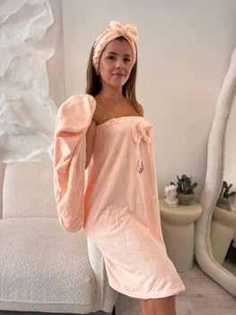 Женский купальный набор 3в1 Персиковый One size полотенце-халат полотенце-чалма и повязка из микрофибры (Р7-al-sauna-25-002-3)