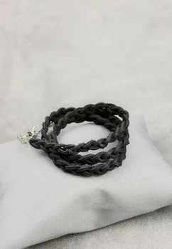 Женский кожаный браслет тонкий плетёный черный (A-026294)