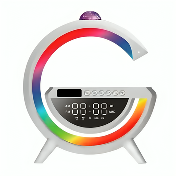 Умная аккумуляторная RGB лампа ночник с Bluetooth колонкой дискошаром беспроводной зарядкой 1200 мАч 23.5х9х23.8 см (480384-Prob) Белая