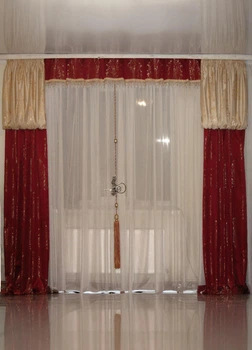 Комплект штор і ламбрекен зі стеклярусом Firanka Damask карниз 300см теракотовий із золотистим (70_1_3м)