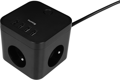 Przedłużacz Huslog EMX-190224 extension cord with 3 sockets 1.5 m Black (BIE002967)