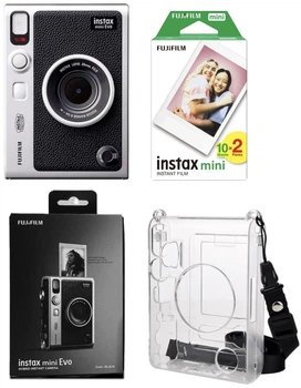 Набор Fujifilm INSTAX MINI EVO Hybrid Black черная фотокамера мгновенной печати / картриджи 20 фото / чехол прозрачный / подарочная упаковка