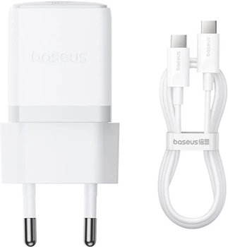 Мережевий зарядний пристрій Baseus Palm Fast Charger 1C 30W EU + Mini Cable Type-C to Type-C 60W 20V/3A 1 м Moon White (P10111605213-01)