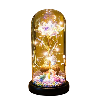Біла Троянда в скляній колбі з LED підсвічуванням Rose of Love на батарейках