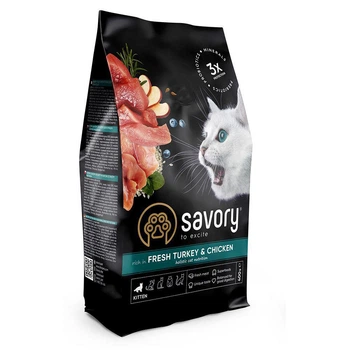 Смачний Savory Kitten Chicken з свіжою індичкою 0,4 кг сухий корм для кошенят (індейка і курица)