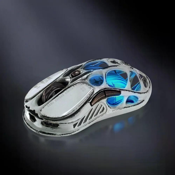 Геймерська бездротова (Bluetooth + 2,4G) миша з магнію GravaStar Mercury M1 Pro, PAW3395DM, 50G, RGB, Battle Worn Edition-Silver Mist