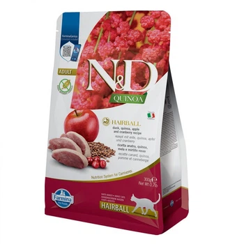 Фарміна сухий корм для кішок N&D QUINOA HAIRBALL ADULT для виведення вовняних грудок з качкою, яблуком та журавлиною 300 г