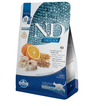 Фармін сухий корм для кішок N&D LOW GRAIN OCEAN ADULT чутливе травлення з тріскою та апельсином, 300 г