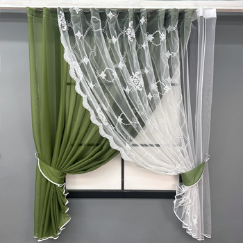 Кухонні шторки VR-Textil № 101к з підв'язками оливковий з білим 330х170 см (52-1192)