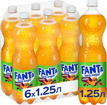 Упаковка напою безалкогольний сильногазований Fanta Exotic zero 1.25 л х 6 шт (5449000211989)