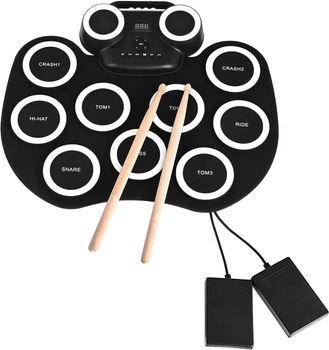 Электронные барабаны Black Rhythm с интегрированным Bluetooth аккумулятором, колонками и цветной подсветкой