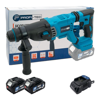 Акумуляторний перфоратор PROFI-TEC PBH201BL (20 В, 3.0 Дж, SDS-Plus) (2хPT2040MP (4.0 Аг), зарядний пристрій BC20V, коробка)