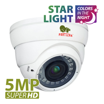 Купольна варифокальна камера Partizan CDM-VF37H-IR SuperHD Starlight 2.0, 5Мп