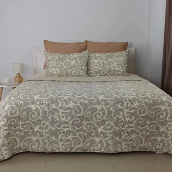 Покрывало с 1 наволочкой евро ТЕП Elegante Cotton Beige and White 4-04578_32778 220х240 см