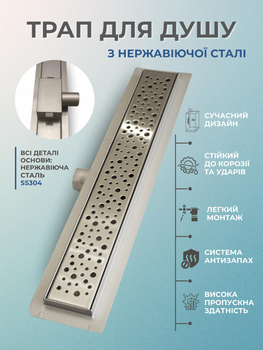 Трап для душу душової кабіни підлоговий лінійний 50см крапля Aqua Link із сифоном антизапах база з високоякісної нержавіючої сталі ss304 трапи в душ душову кабіну