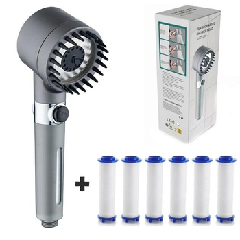 Душевая насадка массажная лейка для душа с фильтром Turbocharged shower head 4в1 силиконовые массажные шипы 3 режима подачи воды и 6 фильтров