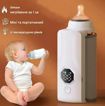 Портативний підігрівач для дитячих пляшечок на акумуляторі, бездротовий нагрівач бутилочок компактний для прогулянки білий