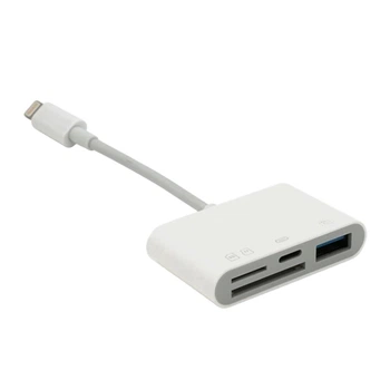 Переходник адаптер 4в1 кардридер 8Pin JH-0512 для IPhone/IPad Lightning на TF/SD/Type-C/USB3.0 White