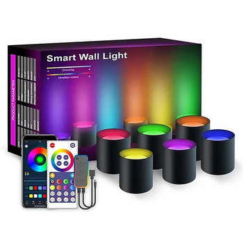 Настенная LED лампа RGB Intelligent wall lamp 6 pcs with Bluetooth European plug с приложением Черный
