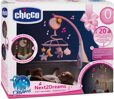 Карусель на ліжечко Chicco First Dream Next2Dreams 3 в 1 Рожева (8058664089789)