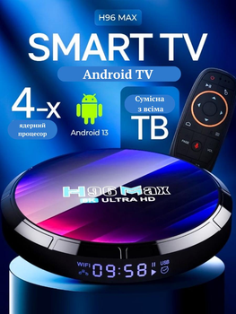 H96 Max Android ТВ приставка 4/32 ГБ Смарт приставка до телевізора з підтримкою 4K та YouTube