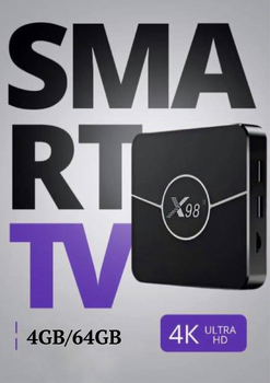 Смарт ТВ-приставка X98 Plus 4/64 ГБ Android TV Box | 4K Ultra HD | Wi-Fi | YouTube | IPTV | HDMI