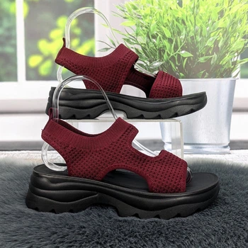 Босоножки женские Fashion бордовые текстильные на платформе 36р (23,5 см) 4945