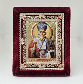 Икона Святой Николай на подставке из бархата, 17х14х2 см