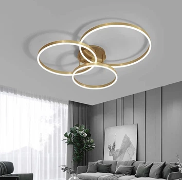 Золотая потолочная LED люстра Anelli на 3 кольца | Line F | Арт. A8008/3 GD