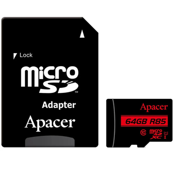Карта памяти MicroSDHXC 64GB UHS-I Class 10 Apacer + SD adapter (AP64GMCSX10U5-R)