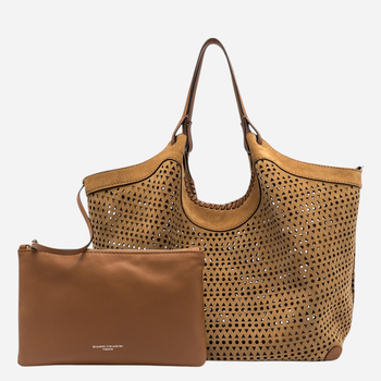 Zestaw (torebka shopper + kosmetyczka) damski zamszowy