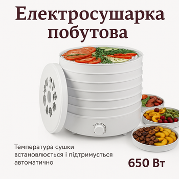 Електросушарка для овочів і фруктів Помічниця, 30 л, 7 лотків, з піддоном для пастили