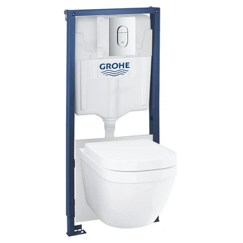 Комплект інсталяції GROHE Rapid SL кнопка хром безобідковий унітаз GROHE з кришкою мікроліфт дюропласт 36501000