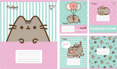 Набір зошитів учнівських YES Pusheen Candy A5 12 аркушів у косу лінію x 25 шт (4823092291974)