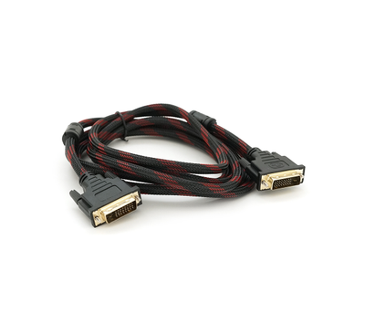 Відеокабель з оплеткою Merlion DVI - DVI, 2 ферити. 3 м, 24pin, Black/Red (YT-DVI(M)/(M)NY/RD-3.0m)