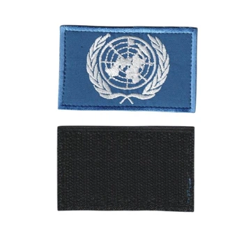 Шеврон патч на липучке Флаг ООН United Nations Nations Unies, на синем фоне, 5*8см.