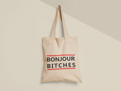 Эко сумка шоппер с принтом Bonjour bitches 38х40см Бежевая