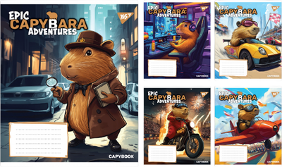 Набір зошитів учнівських YES Epic Capybara A5 12 аркушів у лінію x 25 шт (4823092296009)