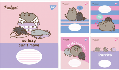 Набір зошитів учнівських YES Pusheen The Cat A5 12 аркушів у лінію x 25 шт (4823092292117)