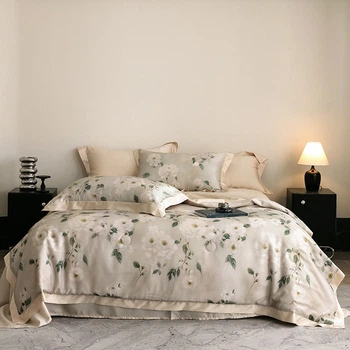 Літній комплект з покривалом Diana Textile тенсел, Бежевий, Євро, 200x230 см, 230x245 см, 50x70 см 2 шт