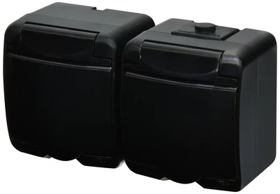 Розетка подвійна IP54 з з/к ETI RHE-2s-BL Чорна з кришкою 4668094 (зовнішня)