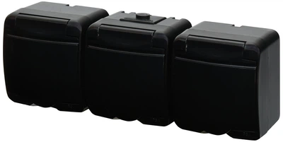 Розетка потрійна IP54 з з/к ETI RHE-3s-BL Чорна з кришкою 4668095 (зовнішня)