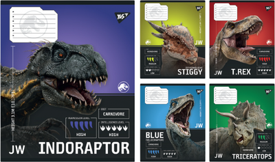 Набір зошитів учнівських YES JURASSIC WORLD Strength and Power A5 18 аркушів у лінію x 25 шт (4823092292650)