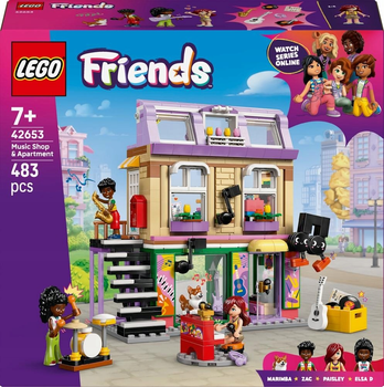 Zestaw klocków LEGO Friends Sklep muzyczny i mieszkanie 483 elementy (42653) 