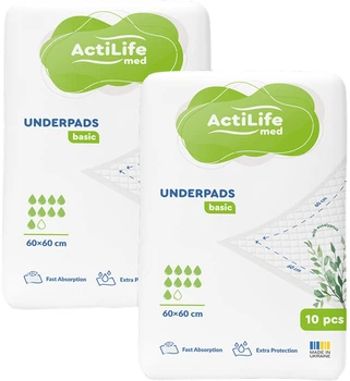 Набір одноразових гігієнічних пелюшок для дорослих ActiLife Med Basic 60х60 см 10 шт х 2 шт (4820174981914)